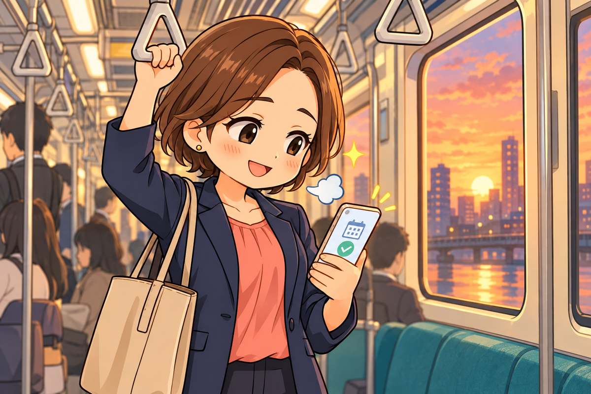 帰りの電車でスマホを見てほっとする母親