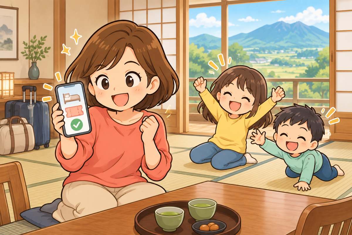 ふるさと納税の旅行クーポンで宿代が下がり喜ぶ母親