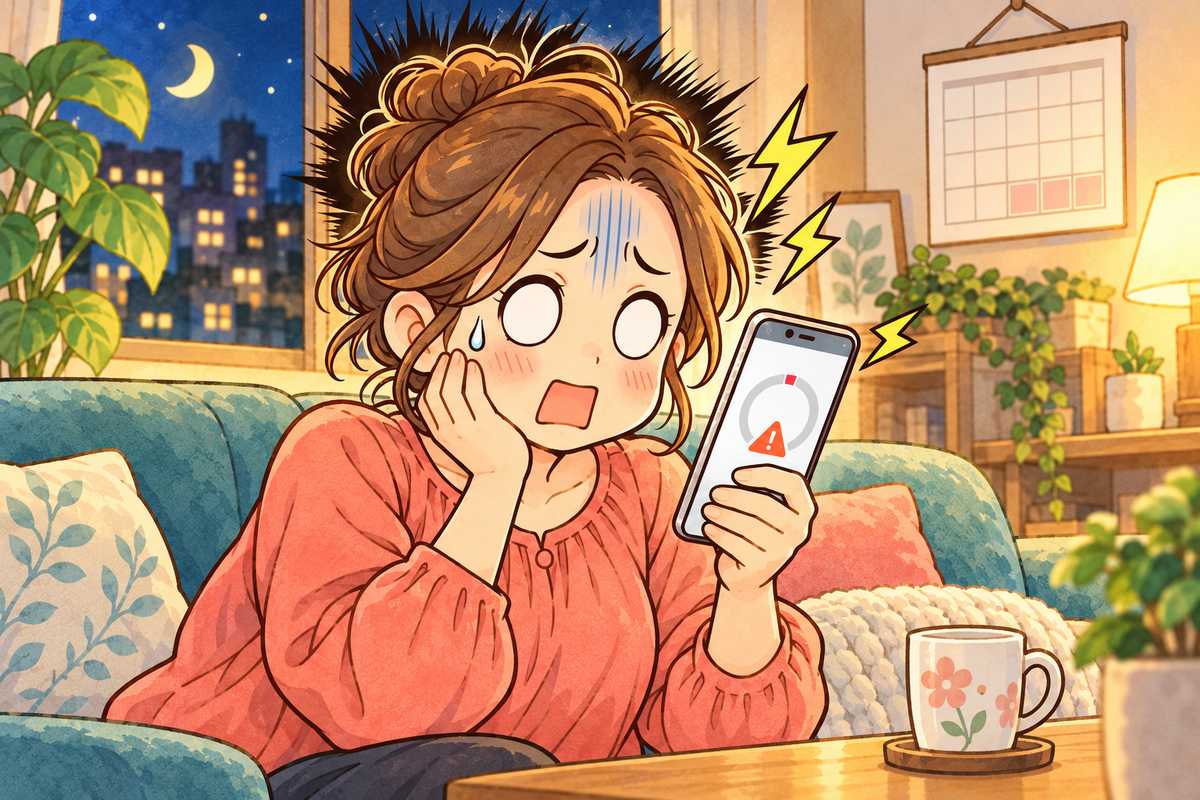 月末にスマホの残りデータ量の通知を見て固まる母親