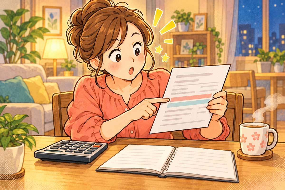 給与明細を見ながら、天引きされている社会保険に気づいてはっとする母親