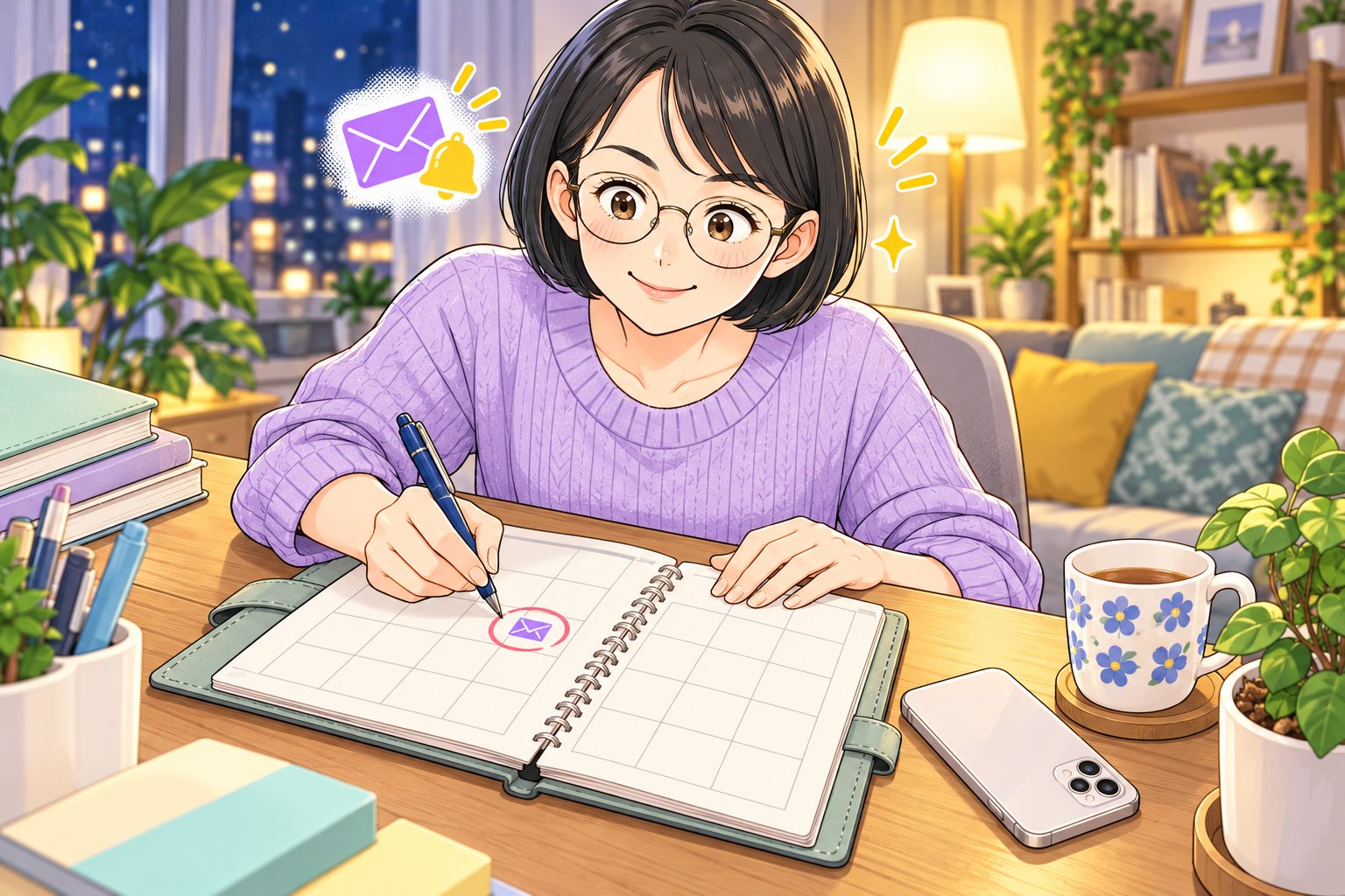 カレンダーに半年に1回Yahoo!メールを開く予定を書き込む母親